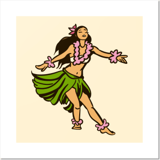 Vintage Hawaiian Hula Dancer Cartoon // Retro Hula Girl Posters and Art